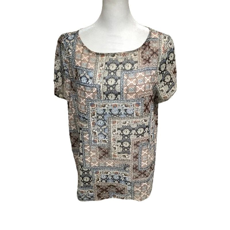 J. Jill Multicolor Neutral Sheer Short Sleeve Top M Bohemian Breezy Chic Office