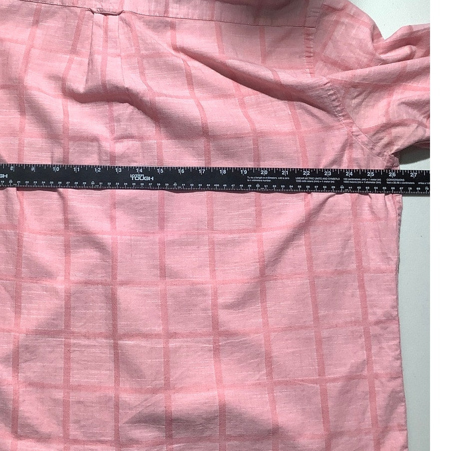 IZOD Mens Pink Size XXL Short Sleeve Shirt – Button Front, Plaid Check, Casual