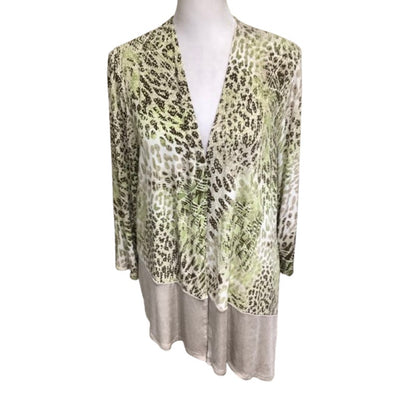 Travellers by Chicos Long Green/Brown Cardigan - 1, Boho, Comfortable, Versatile