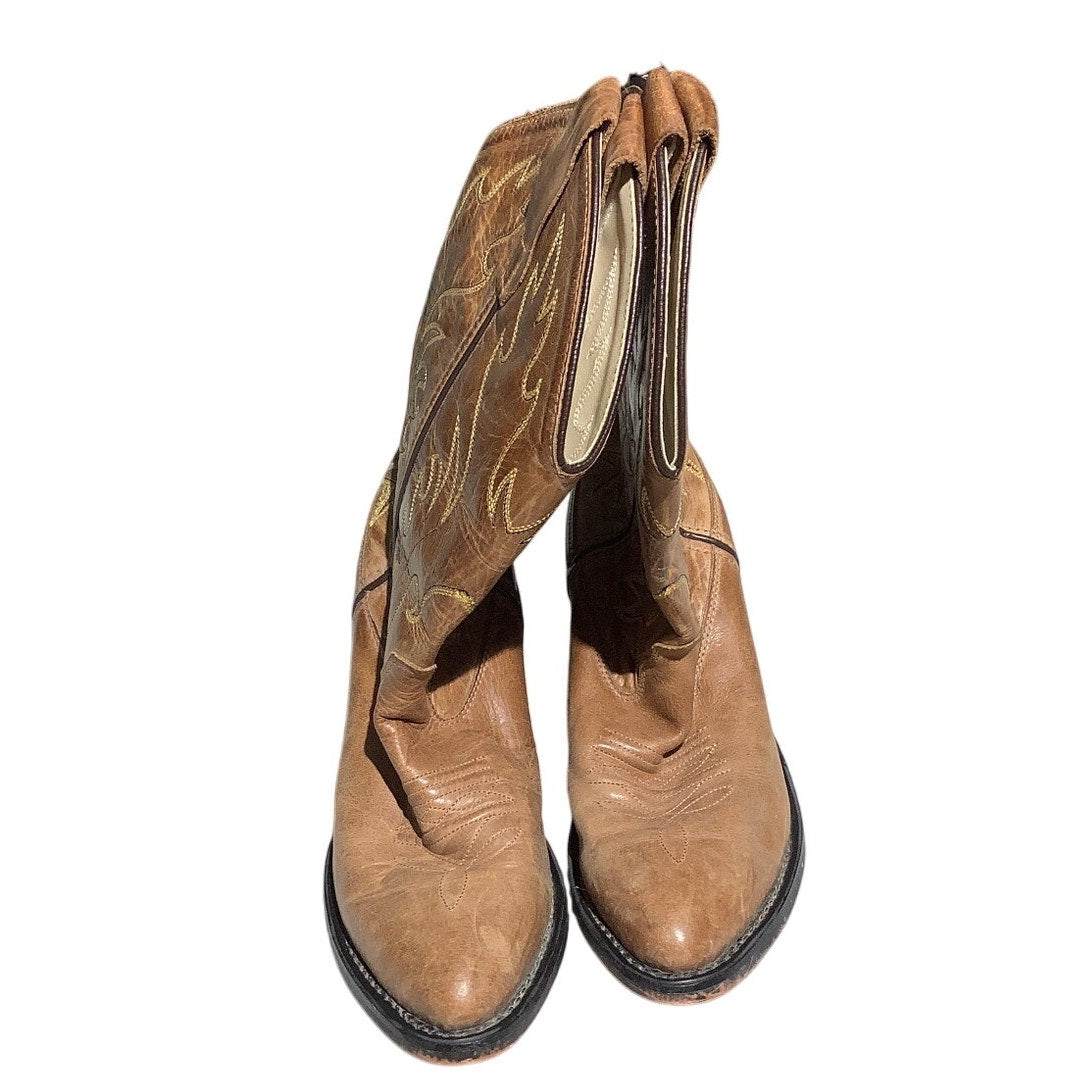 Old West Brown Leather Cowboy Boots Child Size 7.5 — Western, Rodeo, Classic