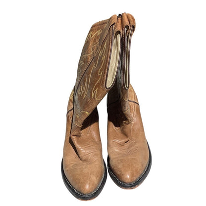 Old West Brown Leather Cowboy Boots Child Size 7.5 — Western, Rodeo, Classic