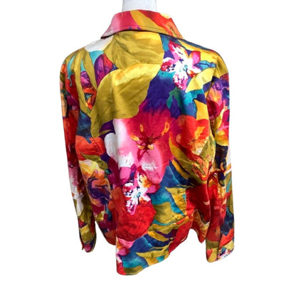 Erin by Erin London Colorful Floral Multicolor Jacket M - Art, Boho, Vibrant