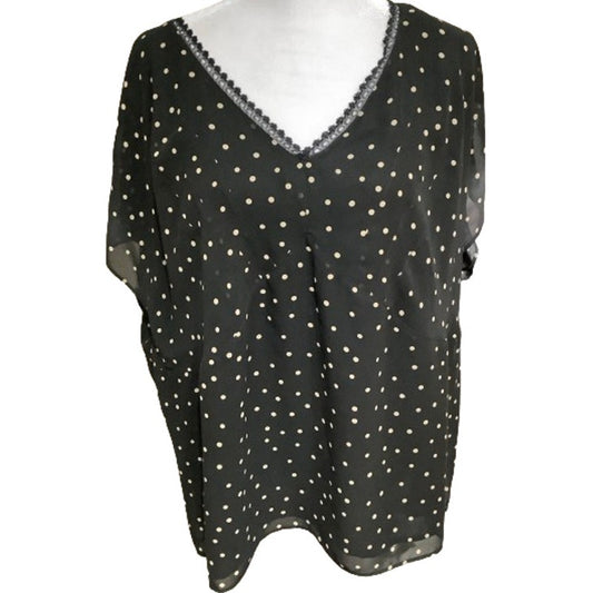 Apostrophe Woman Black Polka Dot Top 20W - Polka Dot, Chic, V-Neck