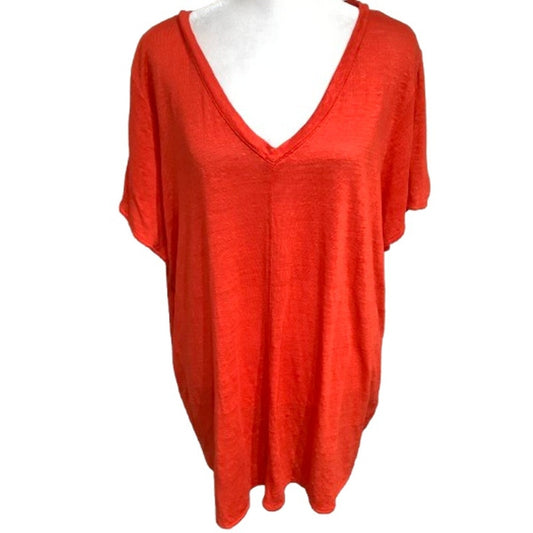 Tahari 100% Linen Orange Shirt - Size 1X - Boho, Minimalist, Casual