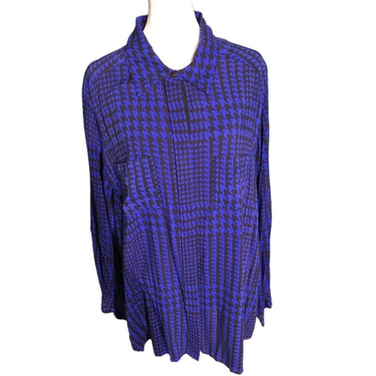 Foxcroft Blue & Black Button-Down Shirt Size 18W - Classic, Office, Preppy