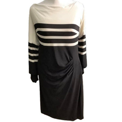 Lauren Ralph Lauren Size 12 Black & White Midi Dress – Elegant, Chic, Timeless