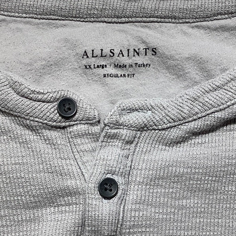 AllSaints Gray Thermal Henley Shirt Men’s XXL — Minimalist, Grunge, Casual