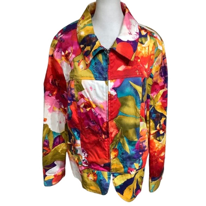 Erin by Erin London Colorful Floral Multicolor Jacket M - Art, Boho, Vibrant