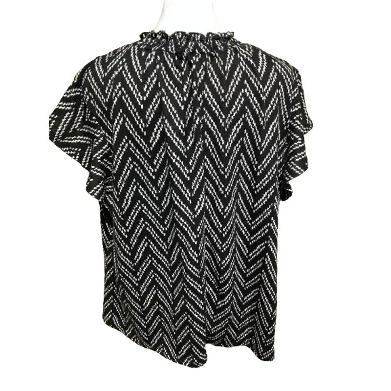 Adrienne Vittadini Black White Chevron Top 2X Ruffled Sleeves Chevron Regency