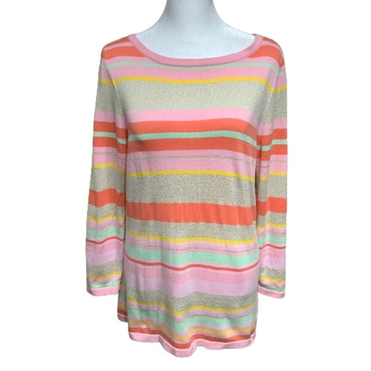 Brooks Brothers Pink/Multicolor Striped Long Sleeve Top Sz L Preppy Casual