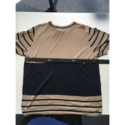 Rena Rowan Light Brown & Blue Striped Silk Sweater 2X- Classic, Minimalist, Chic