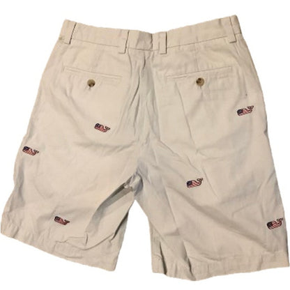 Vineyard Vines Khaki Shorts with American Flag Whale Embroidery Sz 30