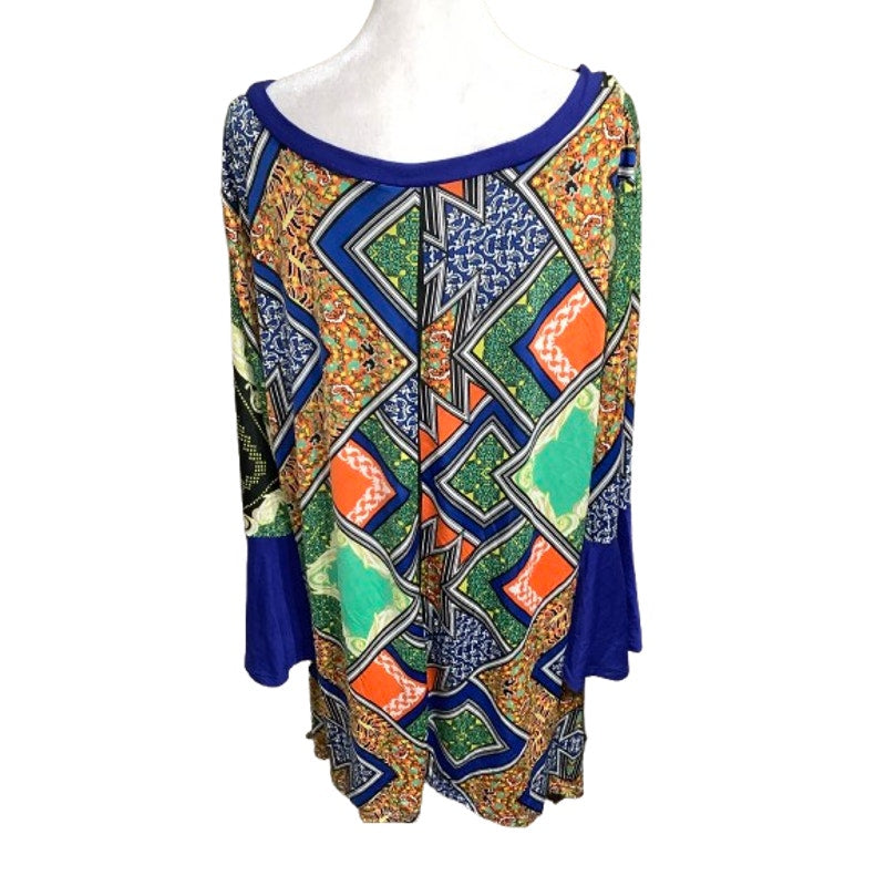 R. Rouge Multicolor Paisley Geometric Long Sleeve Top with Bell Sleeves