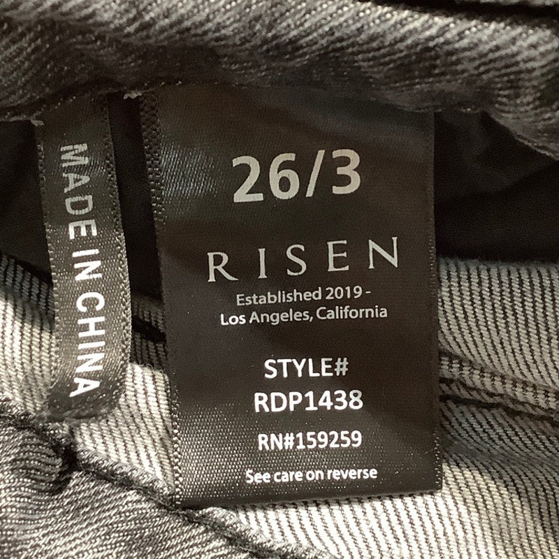 Risen Dark Gray Distressed Flare Jeans Women 26/3 — High Rise, Raw Hem, Y2K