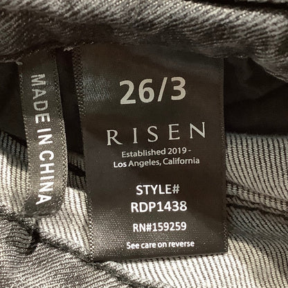 Risen Dark Gray Distressed Flare Jeans Women 26/3 — High Rise, Raw Hem, Y2K