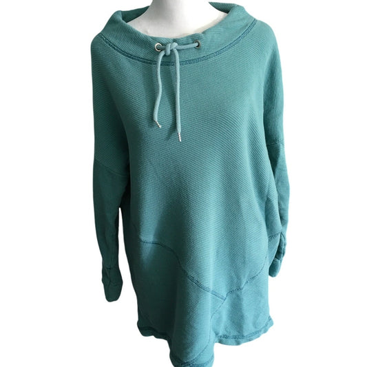 Soft Surroundings Teal Drawstring Collar Tunic  Size L - Cozy, Casual, Relaxed