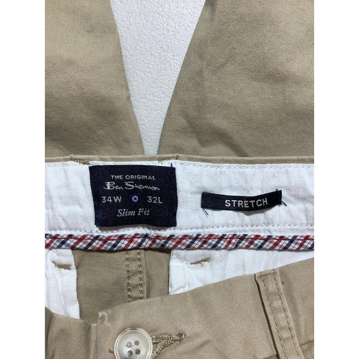 Ben Sherman Men's 34x32 Khaki Slim Fit Stretch Chino Pants