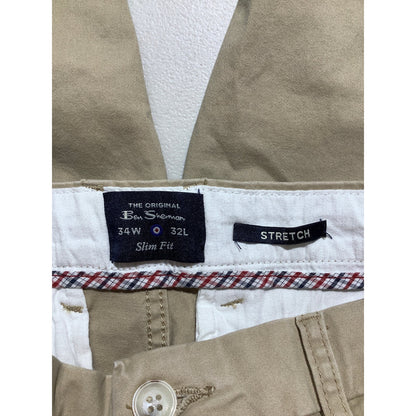 Ben Sherman Men's 34x32 Khaki Slim Fit Stretch Chino Pants
