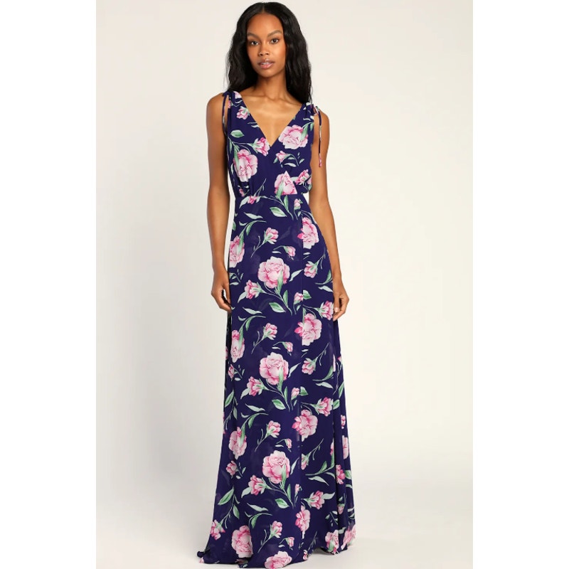 Lulus Floral Maxi Dress Women’s Size Small – Purple, Sleeveless, V-Neck