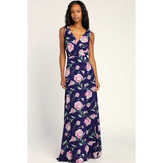 Lulus Floral Maxi Dress Women’s Size Small – Purple, Sleeveless, V-Neck