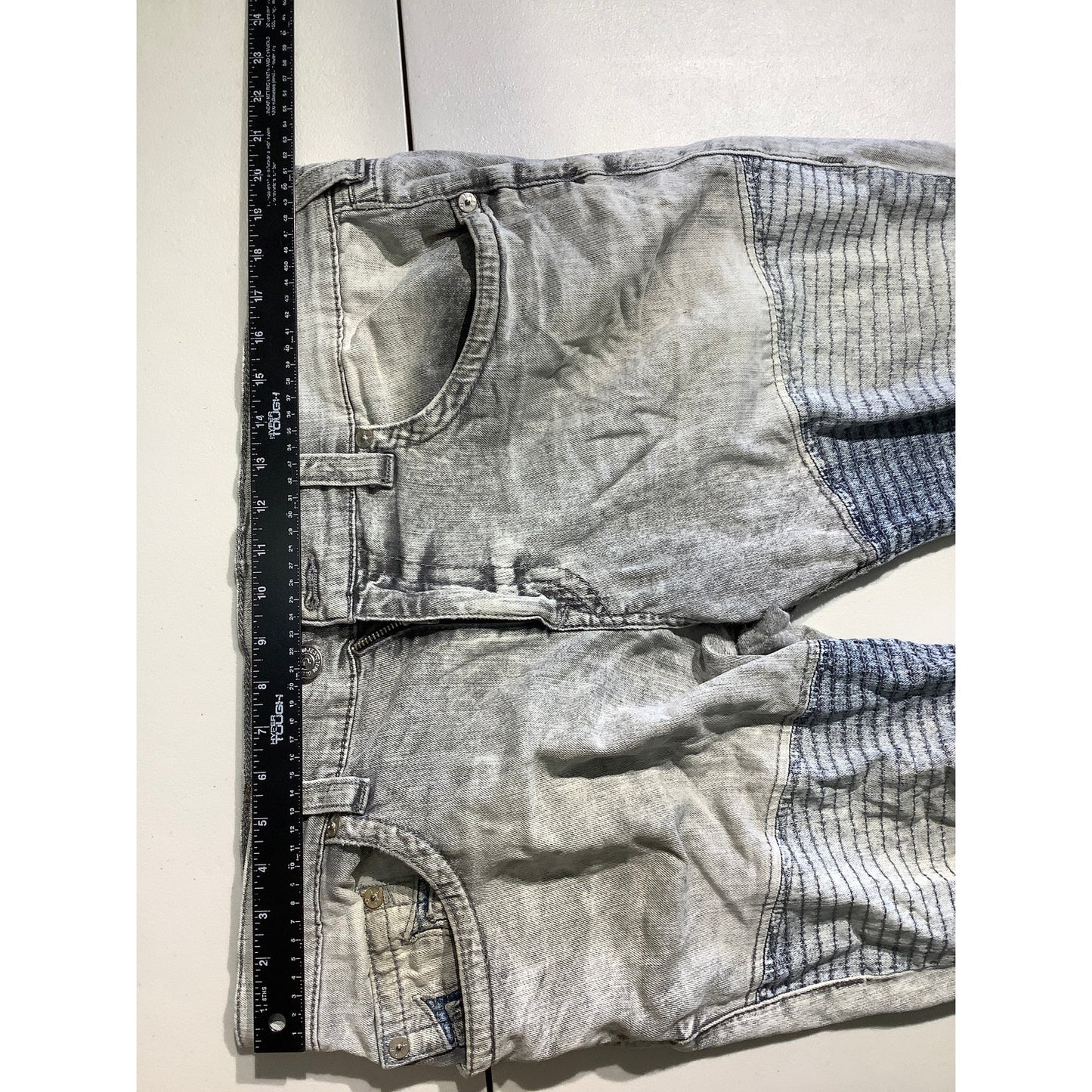 True Religion Gray Moto Jeans Size 38 – Streetwear, Grunge, Distressed FLAW