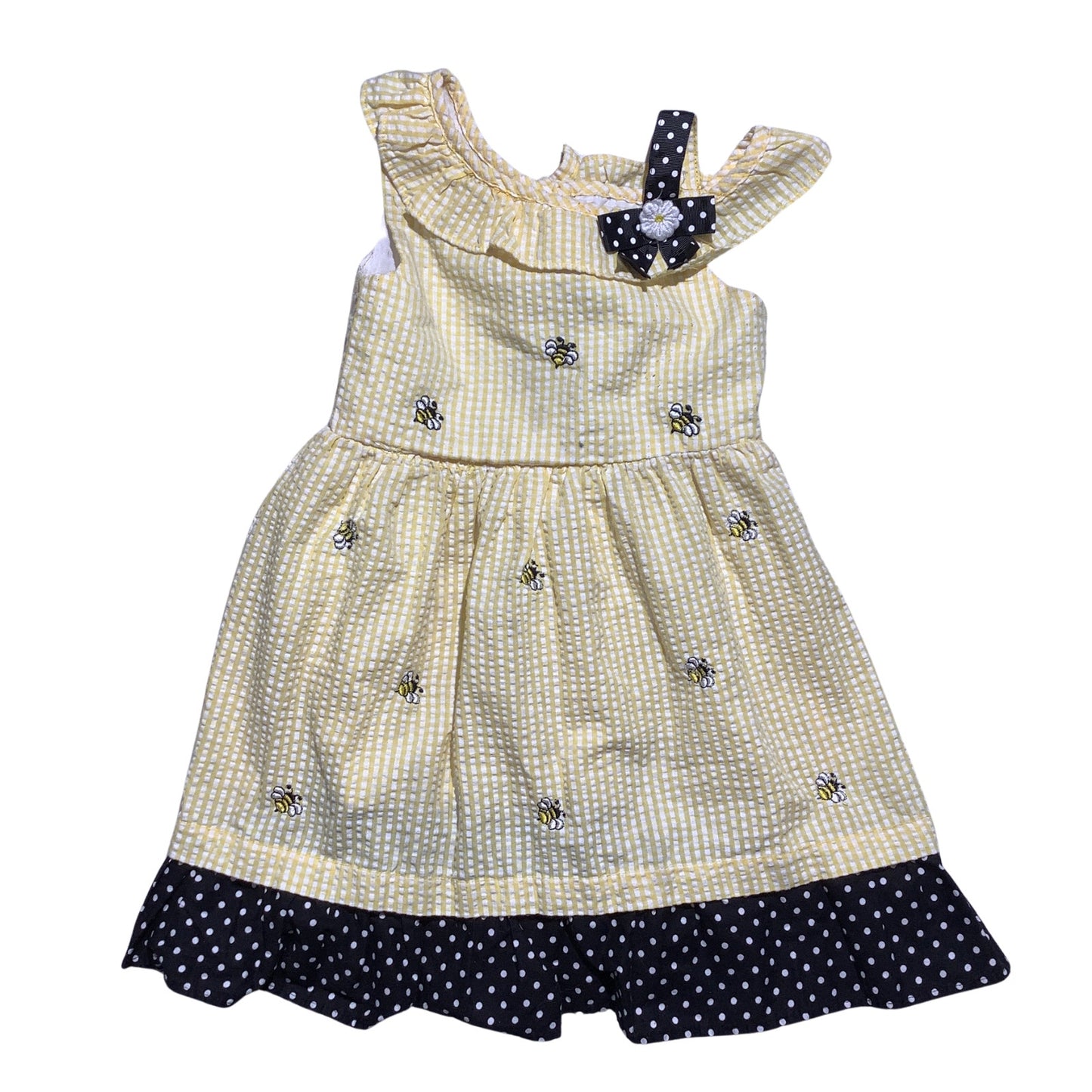 Rare Editions Bumble Bee Dress Girls Size 5 — Polka Dot, Ruffle, Summer
