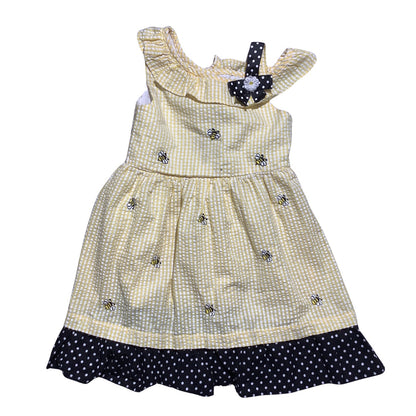 Rare Editions Bumble Bee Dress Girls Size 5 — Polka Dot, Ruffle, Summer