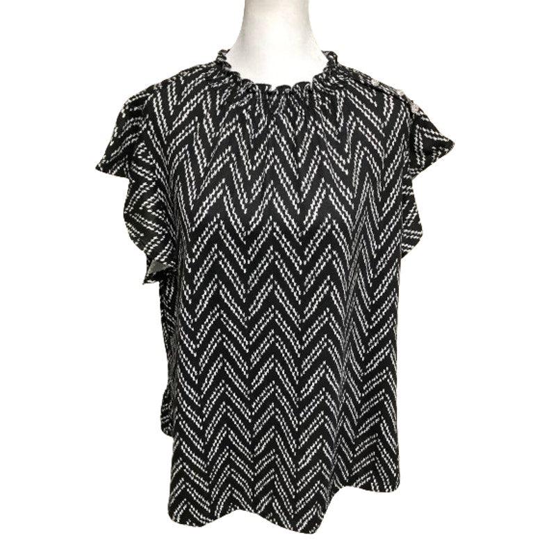 Adrienne Vittadini Black White Chevron Top 2X Ruffled Sleeves Chevron Regency