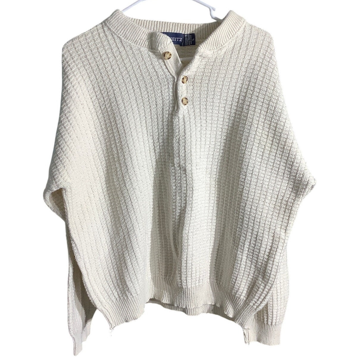 John Weitz Ivory Knit Sweater Men’s L 100% Cotton — Classic, Minimalist, Casual