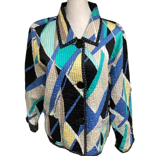 Handmade Upcycled Boho Patchwork Quilted Jacket Colorful Vintage Boho Artisanal