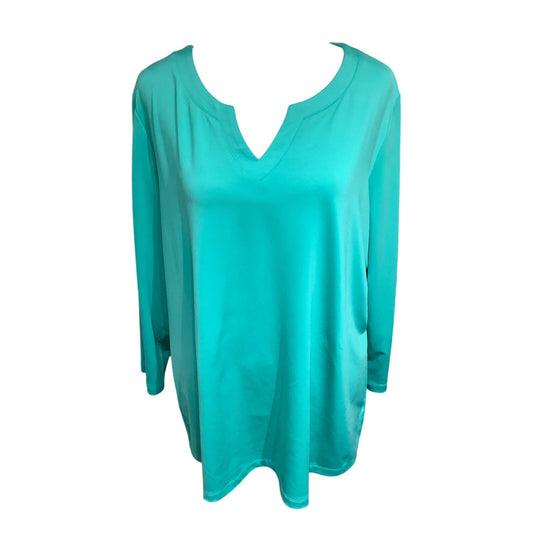 Susan Graver Aqua Long Sleeve Top, Size L – Comfortable, Relaxed, Casual