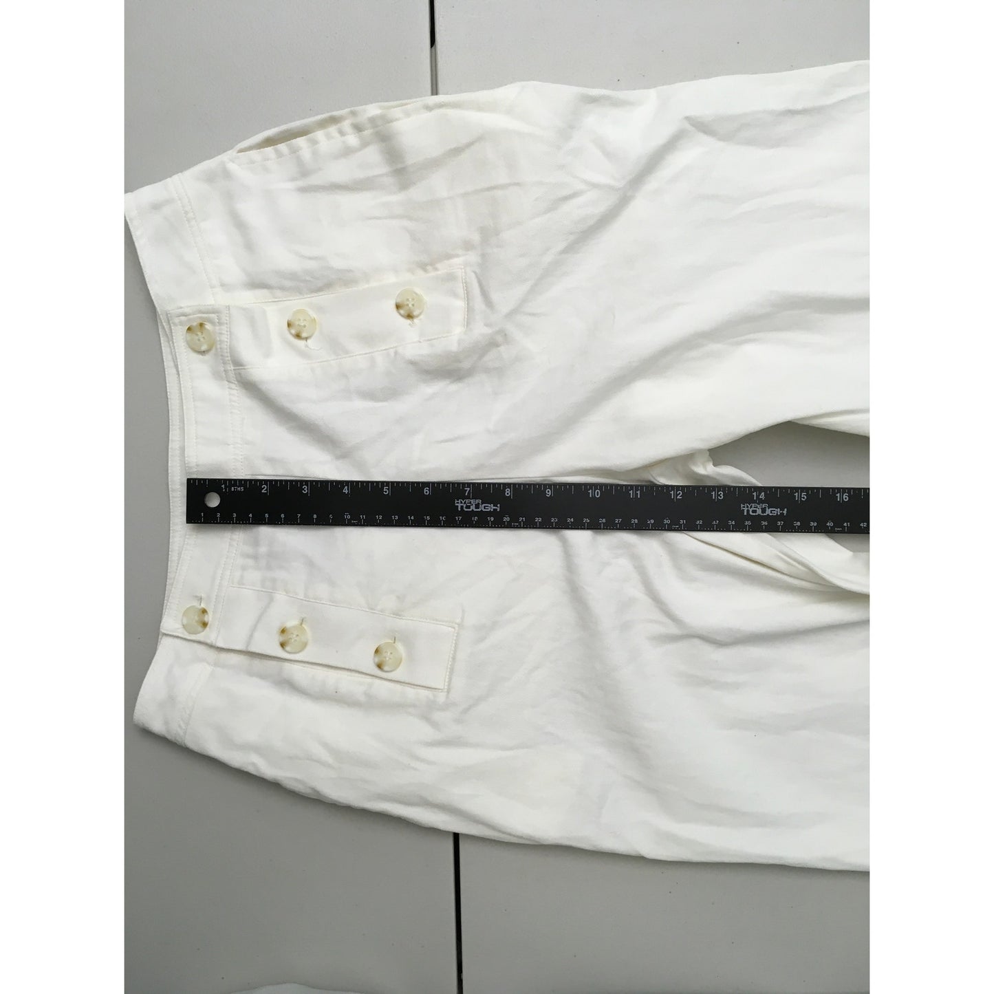 Wide Leg Off-White Button-Front Cotton Pants Size S Coastal, Minimalist, Preppy