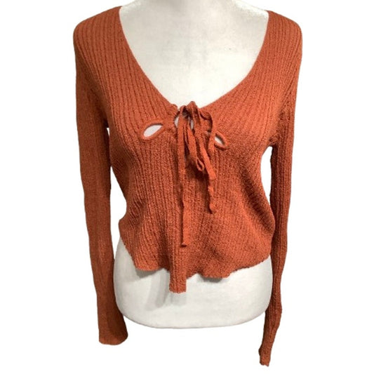 POL Rusty Orange Cropped Long Sleeve Top Size S - Boho, Cottagecore, Feminine