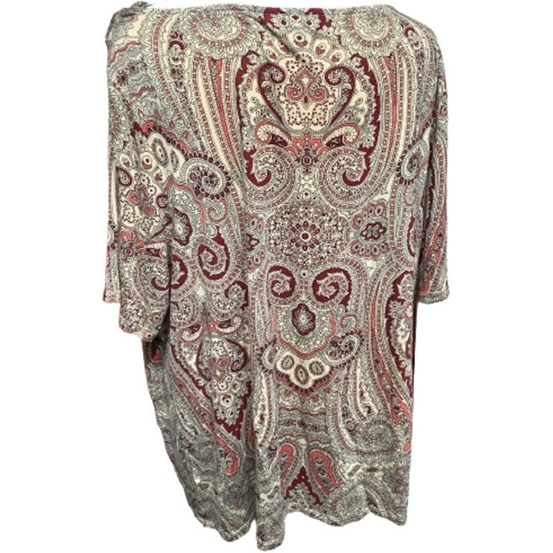 Talbots Stretch Tan Short Sleeve Top, 3X, Paisley, Boho, Comfortable