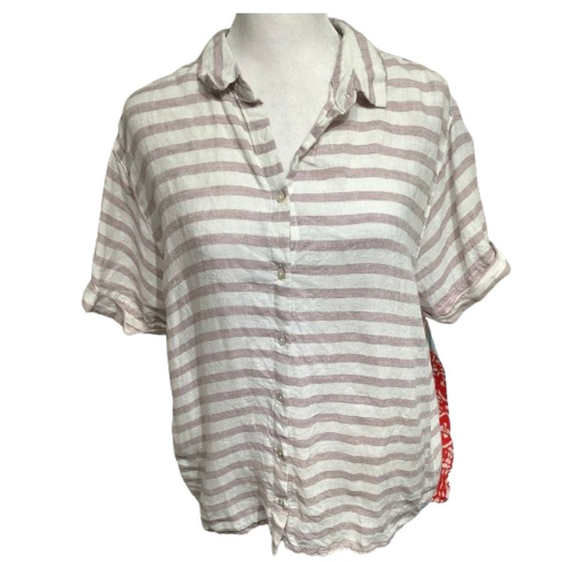 Rachel Zoe Striped Linen Button-Up Shirt Size M - Coastal, Minimalist, Preppy