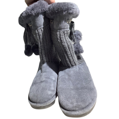 Bearpaw Gray Suede Knit Tall Boots Women’s 9 — Cozy, Winter, Fur-Lined