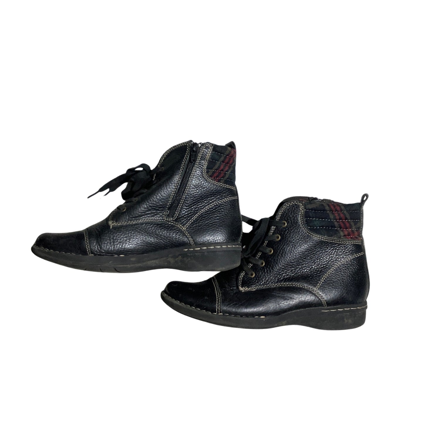 Clarks Whistle Bea Ankle Boots Black Leather Women’s 8M — Lace Up, Plaid, Casual