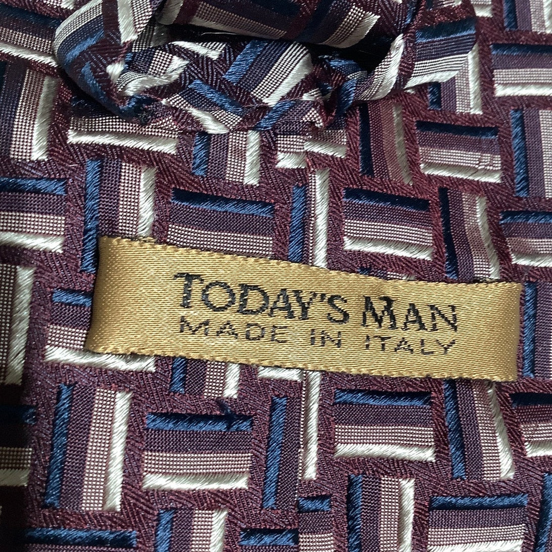 Today's Man Made in Italy 100% Silk Tie Geometric Pattern Classic, Elegant