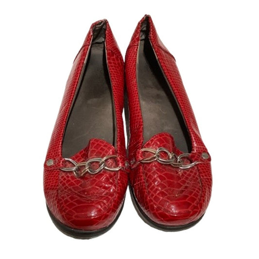 Vionic Red Charm Alda Crocodile Pattern Flats Loafer Size 9.5 Regency