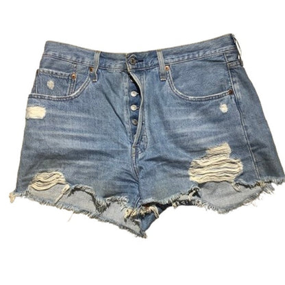 Levi’s 501 Distressed Denim Shorts Women’s 32W — High Rise, Button Fly, Cutoff