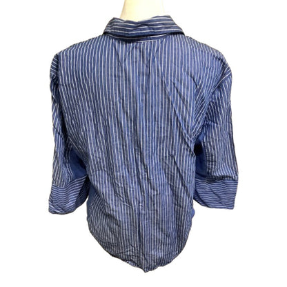 Hester and Orchard Blue and White Striped Button-Up Shirt XL Preppy, Casual