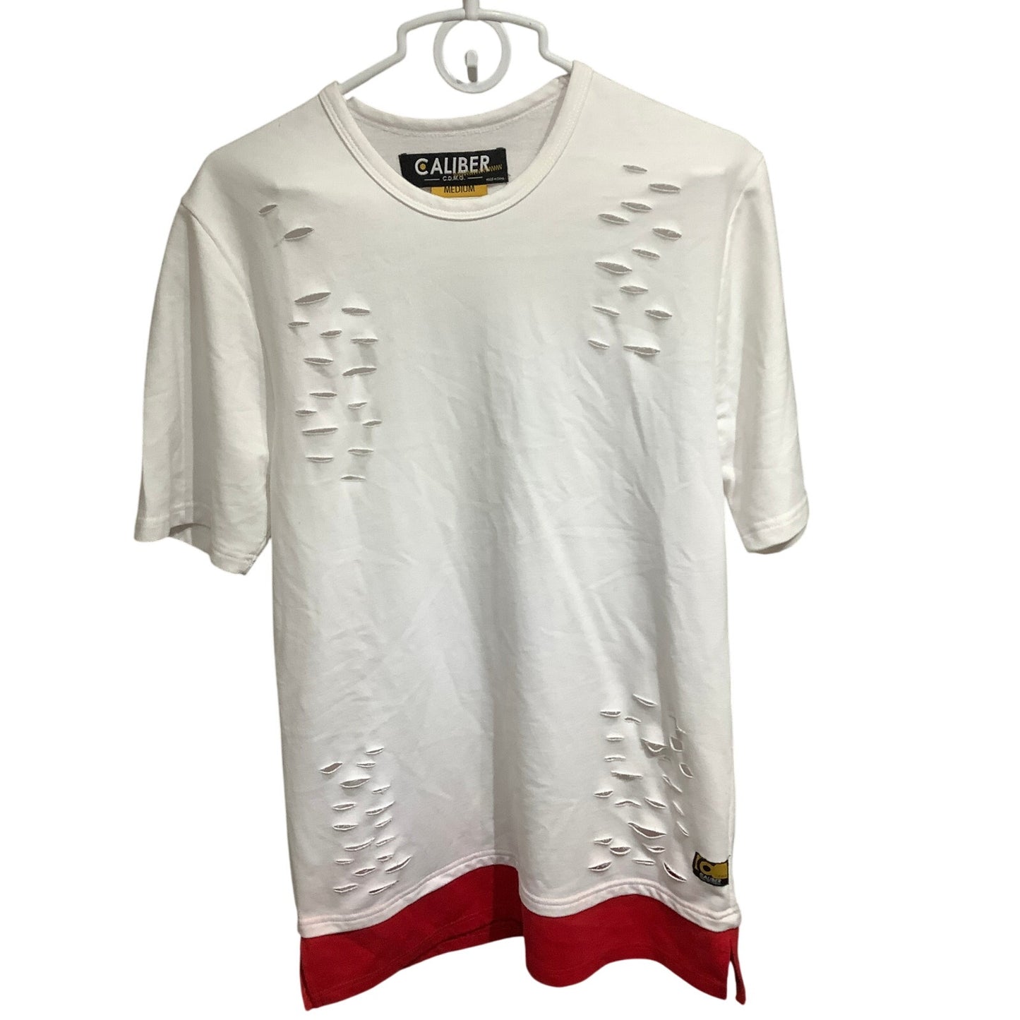 Caliber White and Red Distressed T-Shirt Size M - Streetwear, Urban, Edgy