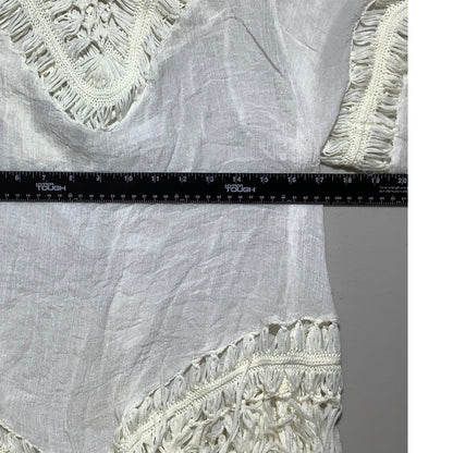 Time Line Ivory Crochet Boho Cover Up Tunic Women’s 1X — Fringe, Beach, Festival