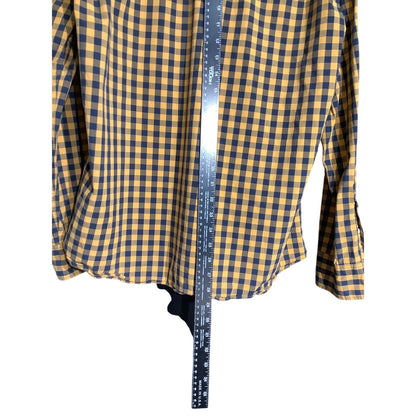 J.Crew Men's L Yellow Blue Gingham Slim Flex Washed Button Down Shirt