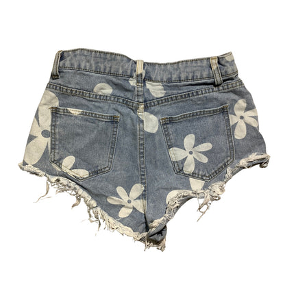 Shein Floral Print Raw Cut Denim Shorts Women’s Size XS — Y2K, Festival, Trendy