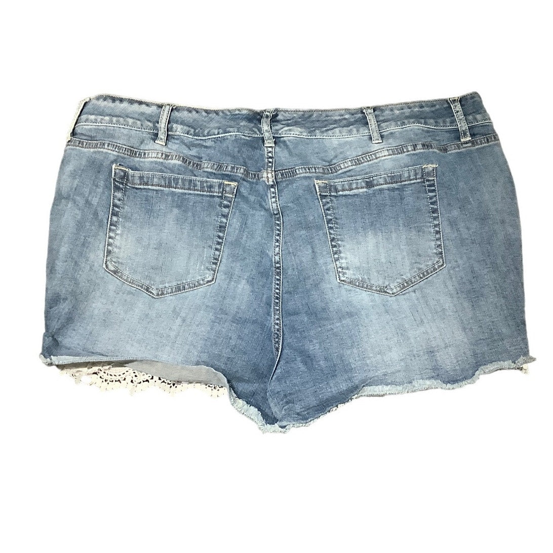 Torrid 24 Light Wash Cut-Off Shorts with Lace Trim, Boho, Casual, Festival Style