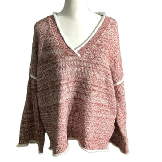 POL V-Neck Knit Sweater Women’s S/M — Angora Soft, Ruffle Trim, Oversized