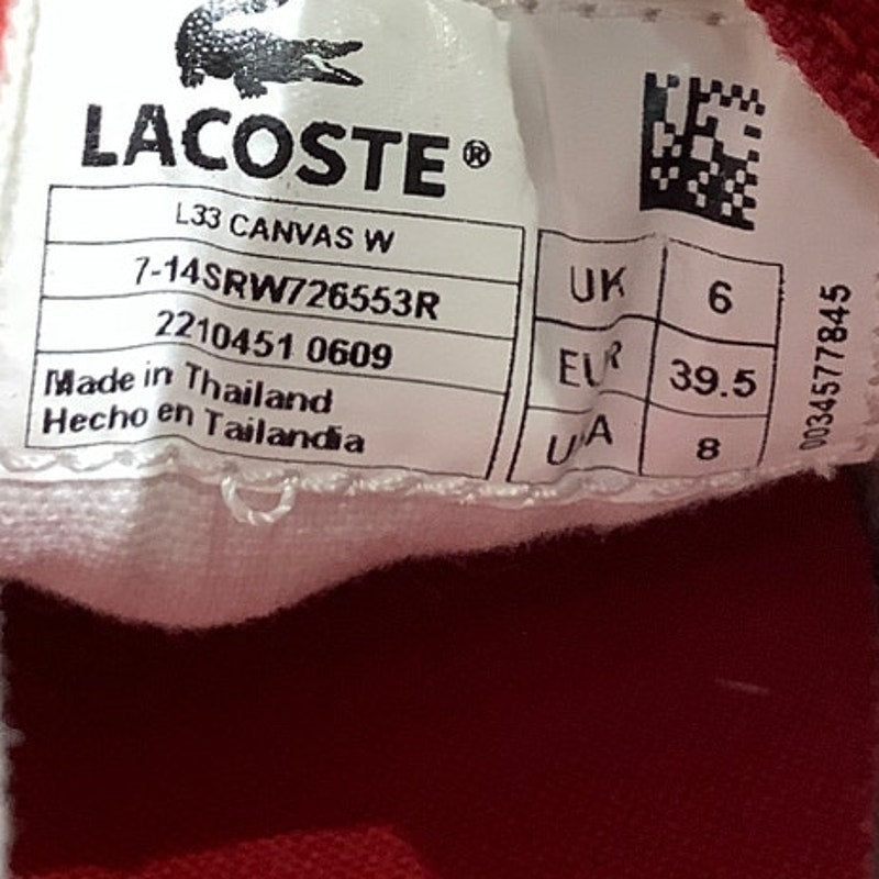Lacoste Red White Canvas Sneakers Size 8 — Casual, Preppy, Streetwear