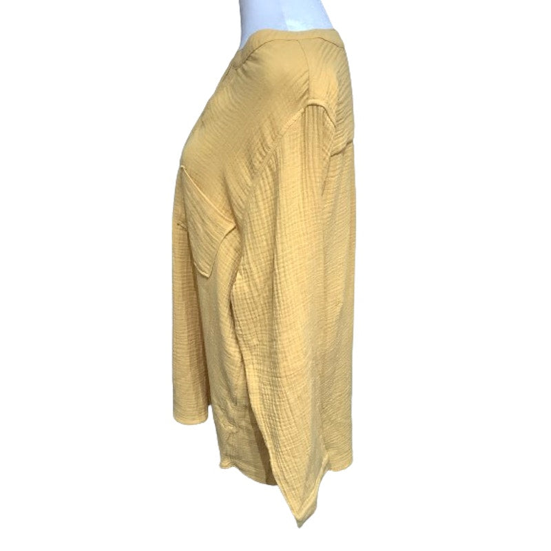 Mote Top Gauze Mustard Yellow Long Sleeve XXL Relaxed Boho Lagenlook