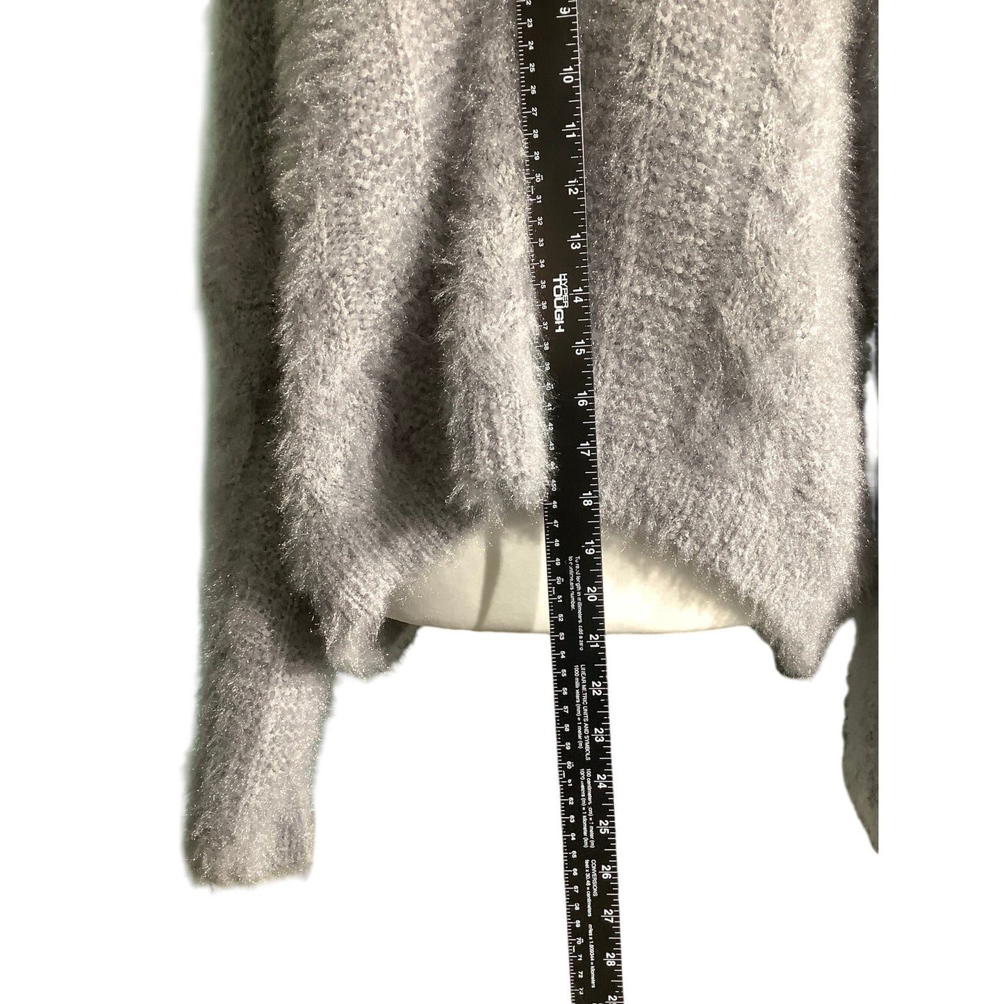 POL Light Gray Fuzzy Knit V-Neck Sweater Women’s Size S/M— Cozy, Soft, Oversized